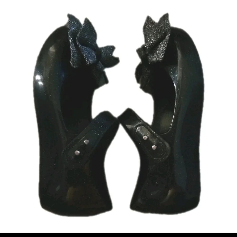 Mini Melissa Kids Black Ultragirl Sweet X Mary Jane Jelly Flats Bow Shoes 11